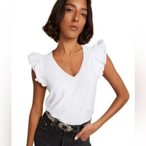 Nation LTD white flutter Sleeve Ruffled Blouse